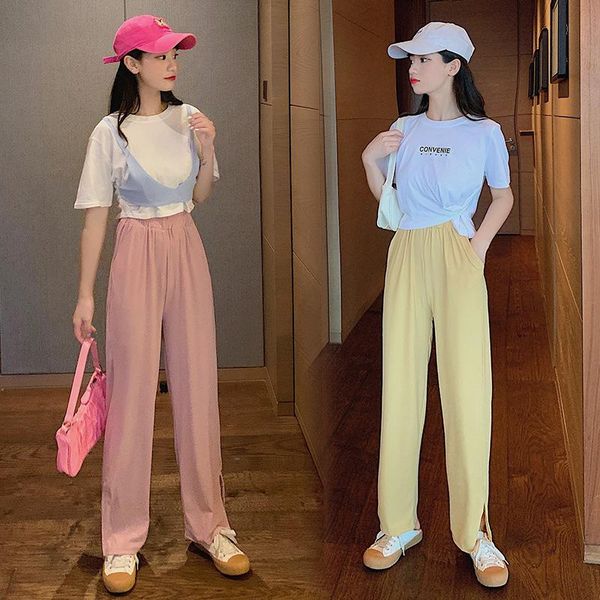 

ice silk rib casual pants for women show thin and versatile women's & capris, Black;white