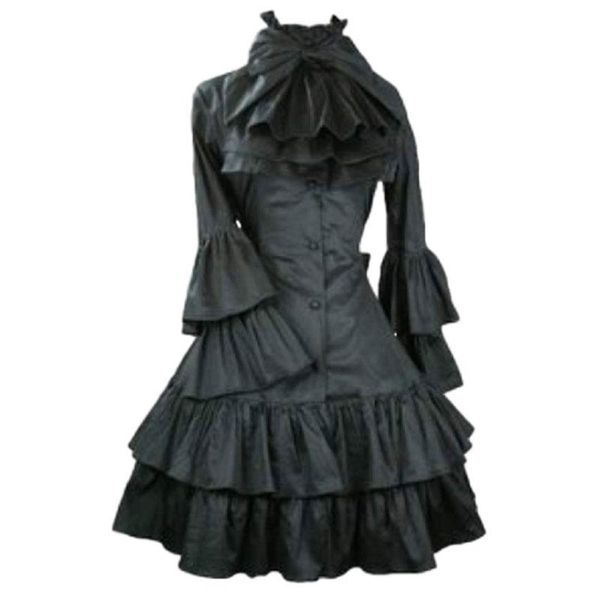 

women's trench coats gothic coat black long bell sleeve cotton with detachable ruffled bowtie, Tan;black