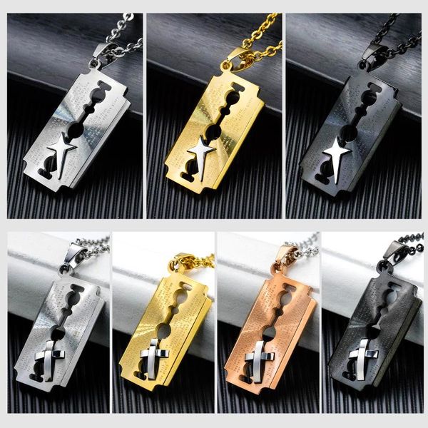 

pendant necklaces fashion titanium steel couple necklace personality cross blade, Silver