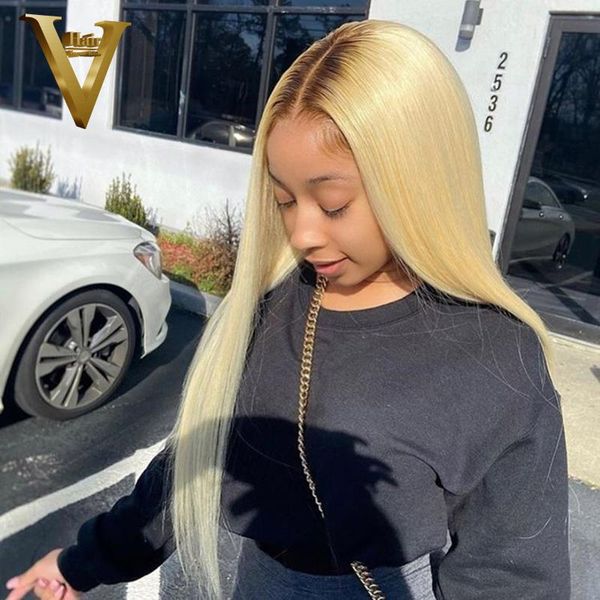 

straight human hair wigs for women ombre blonde lace front wig remy brazilian transparent pre plucked, Black;brown