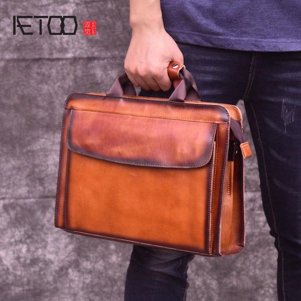 

waist bags aetoo vintage to do old leather hand-held men's bags, hand-rubbed shoulder bag, oblique casual briefcase computer bag
