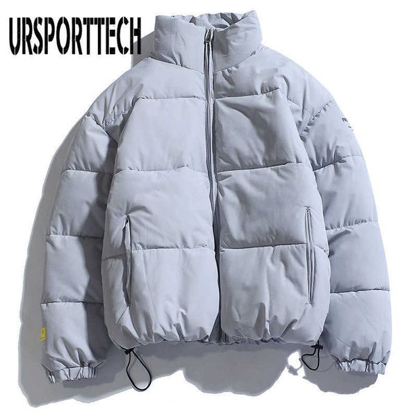 

ursporttech winter jacket men parka brand casual street style warm coats men's cotton overcoat solid color parka coat male 210528, Black