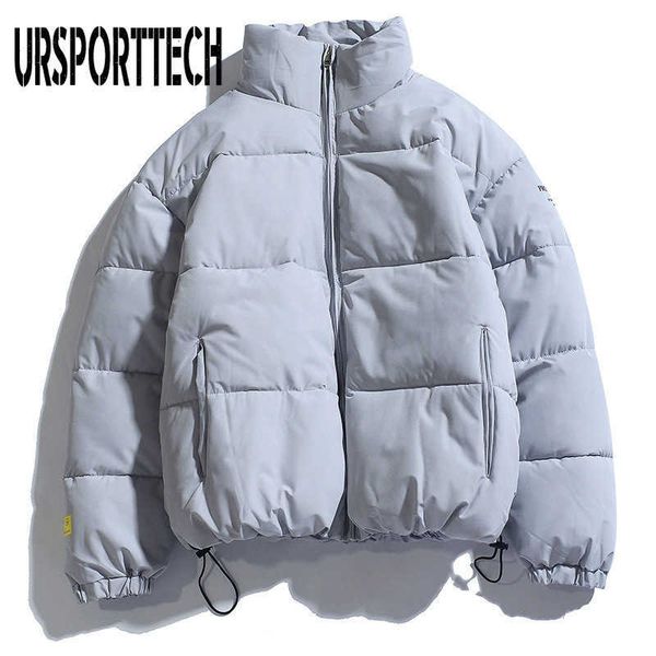 Ursporttech Jaqueta de Inverno Homens Parka Marca Casual Street Estilo Quartos Casacos Homens de Algodão Overcoat Color Sólido Parka Casaco Masculino 210528