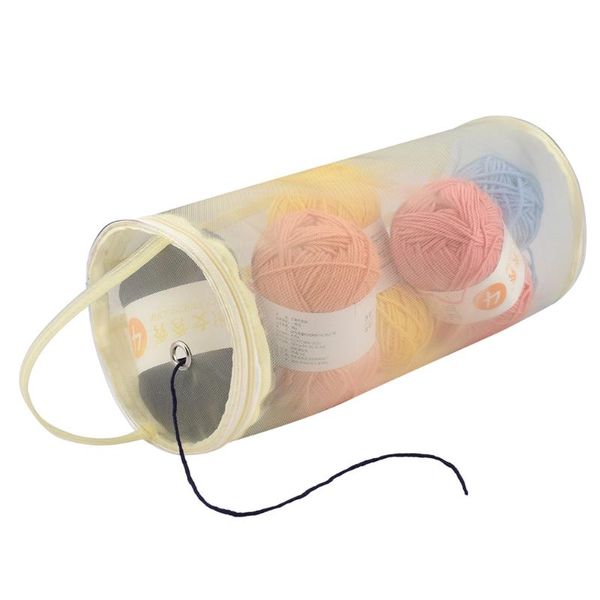 

storage bags portable yarn bag round empty mesh balls organizer basket crochet thread tote - rose red