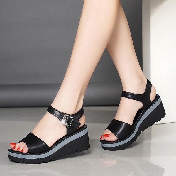 

dress shoes summer women wedges heels sandals young ladies casual open toe black white wedge heel 6cm yx2483