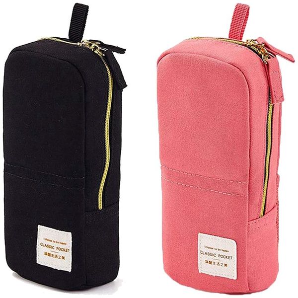 

2x angoo pencil bag big capacity stationery pens organizer pen case standing holder desk (pink&black) bags