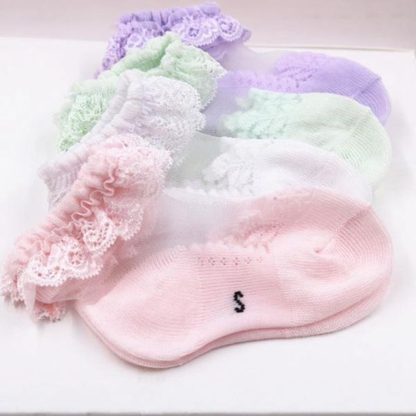 

summer baby socks thin lace newborn girls sock flower princess socks breathable infant footwear 5 colors, Pink;yellow