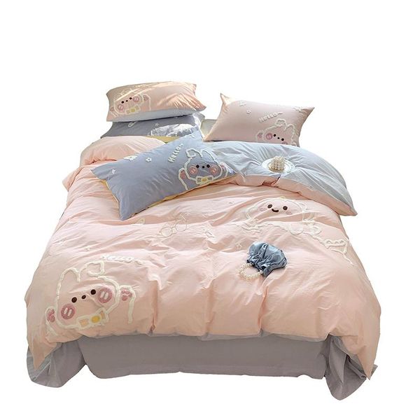 

bedding sets cute all cotton washed four-piece cartoon quilt cover bed sheet set home