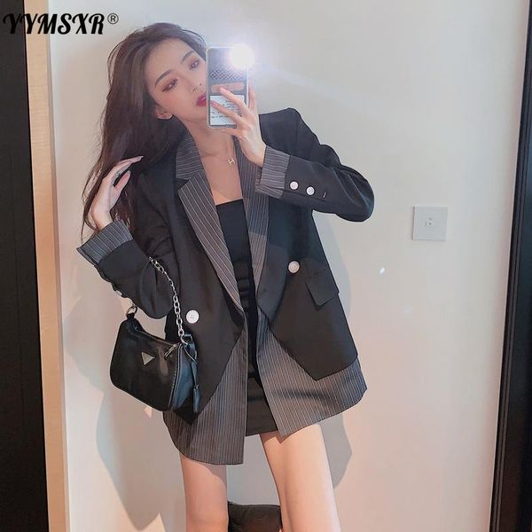 

women's suits & blazers plus size jacket 2021 spring and autumn fashion temperament fake two-piece striped office suit female high qual, White;black