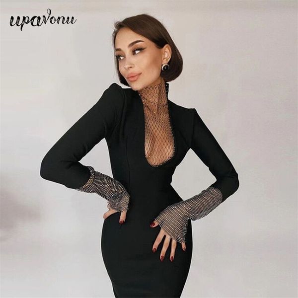 

mesh diamond bandage dress women's summer bodycon hollow club night party vestidos 210524, Black;gray