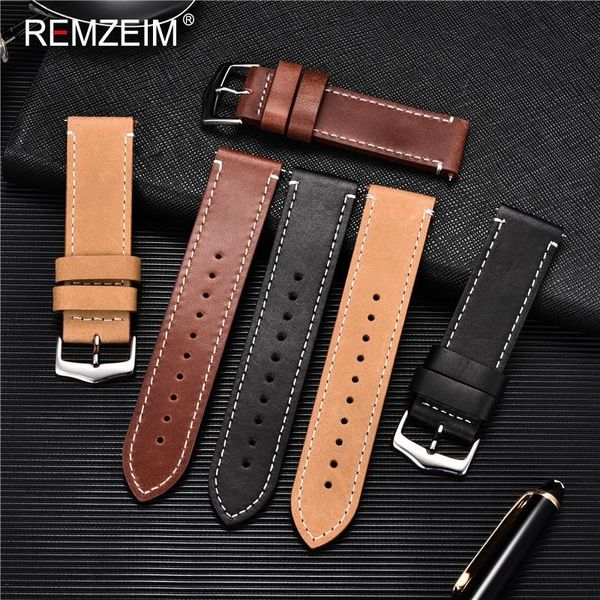 

watch bands remzeim leather 22mm 20mm band quick release strap vintage brown black for men women accessories, Black;brown