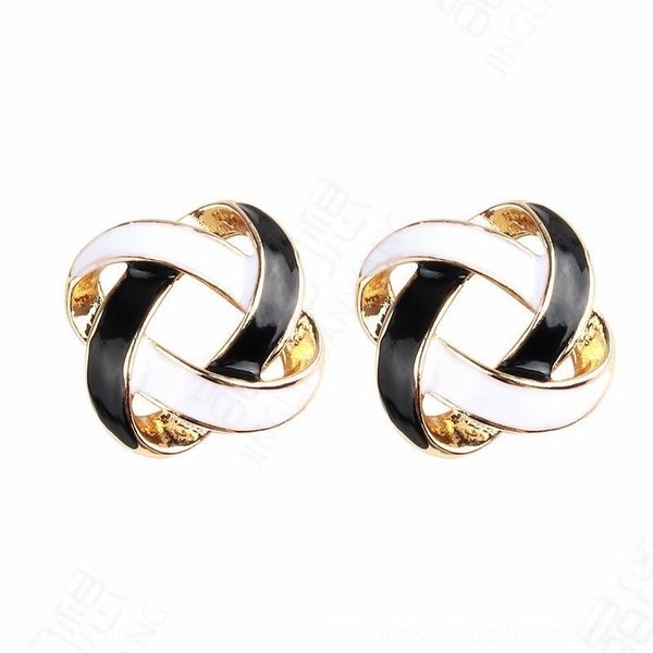 

2mo korean ins black and white creative women's fashion and earrings twisted spiral stud versatile earrings, Golden;silver