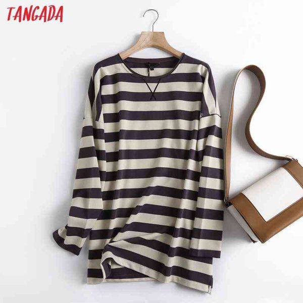 

tangada women striped print sweatshirts oversize long sleeve o neck loose pullovers female 6d42 211108, Black