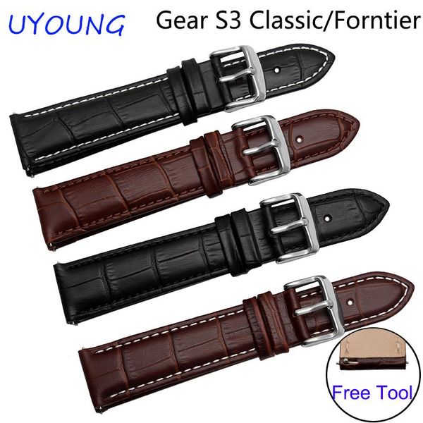 

watch bands for samsung gear s3 classic/forntier quality genuine leather 22mm replacement smart wristband, Black;brown