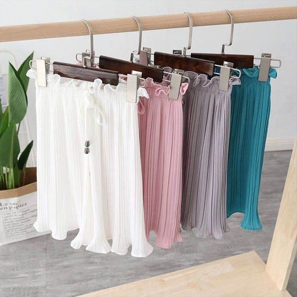 

baby girls wide leg pants kids fashion thin lace chiffon children loose elastic waist pleated cropped trousers, Blue