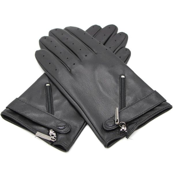 

five fingers gloves women' sheepskin leather fashionable zipper model handmade thinner velvet lined fall winter warm s2781, Blue;gray