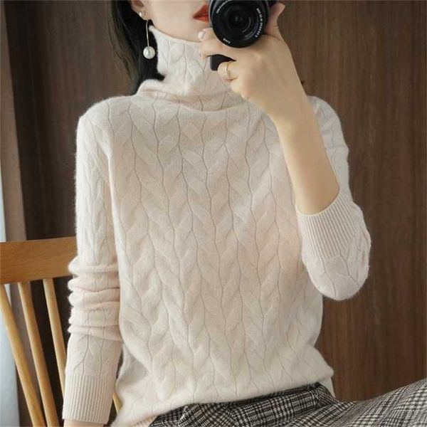 

autumn and winter women's cashmere knit sweater solid color leaf high neck base sweater women 211218, White;black