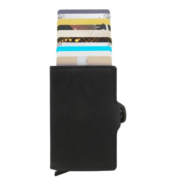 

card holders casekey 2021 men and women business holder metal rfid double aluminium box pu leather travel wallet, Brown;gray