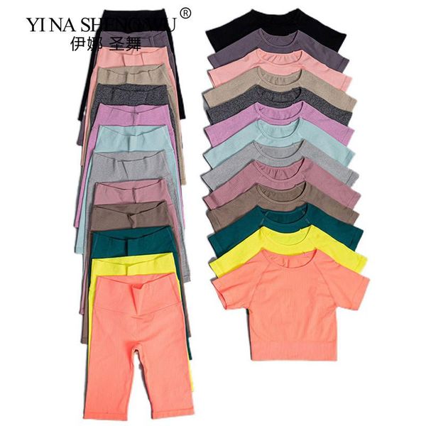 

yoga outfit seamless women's sportswear set workout clothes athletic wear sports gym short legging fitness sleeve suit