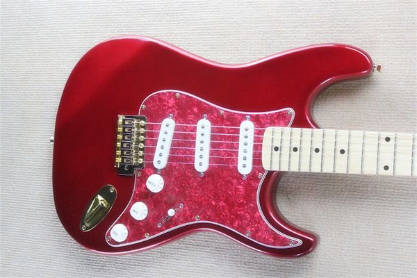 

flyoung st electric guitar metal red body red pearl guard gold accessories can be customized as required