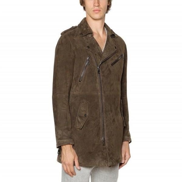 

100% mens luxury sheepskin suede leather long jacket motorcycle genuine trench coat male biker zipper streetwear jackets men's & faux, Black