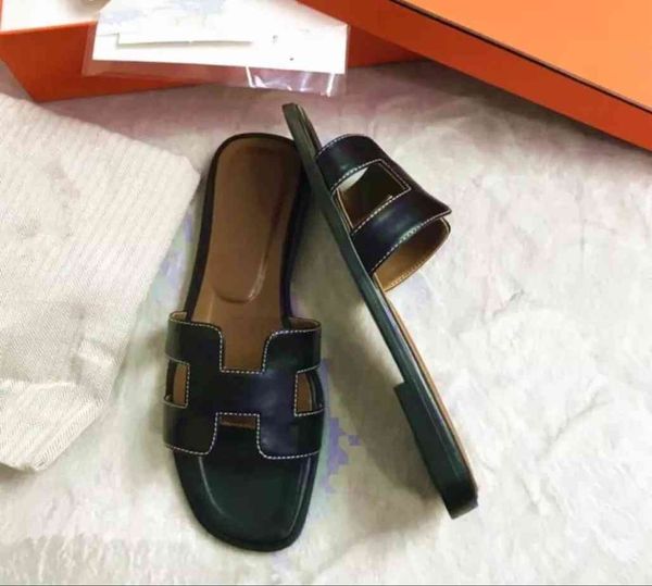 

women's luxury brand designer slippers, high-quality natural leather sandals, fashionable flat shoes, summer 60% off store online, Black