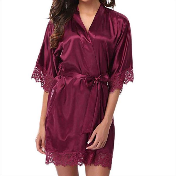 

robe satin silk lace women sleepwear bathrobe robes nightgown, Black;red