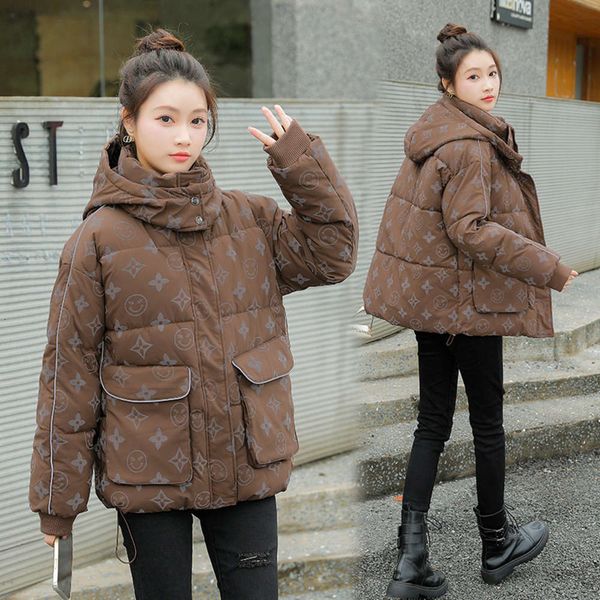 

small short down jacket women's winter loose fashion hooded thickened bread, Black