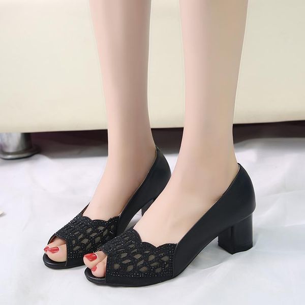 

sandals 2021 summer women bling open toe high heels hollow out pumps woman dress shoes office ladies zapatos mujer, Black