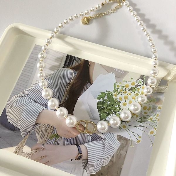

2021 new designer south korea east gate fashion temperament letter pearl necklace net red light luxury fashionable, Silver