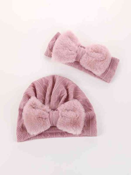 

baby bow knot decor hat & headband she, Yellow