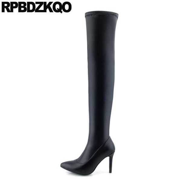 

boots tall black genuine leather designer shoes women luxury 2021 thin stiletto high heel long pointed toe over the knee fashion