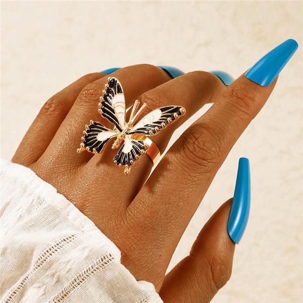 

wedding rings hi man european trend black white butterfly ring women fashion exquisite anniversary party jewelry accessories, Slivery;golden