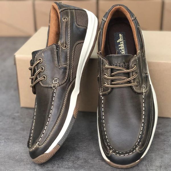 

boat mens slip loafers walking with casual genuine quality on sole perfect rubber leather shoes 100% box exldl, Black