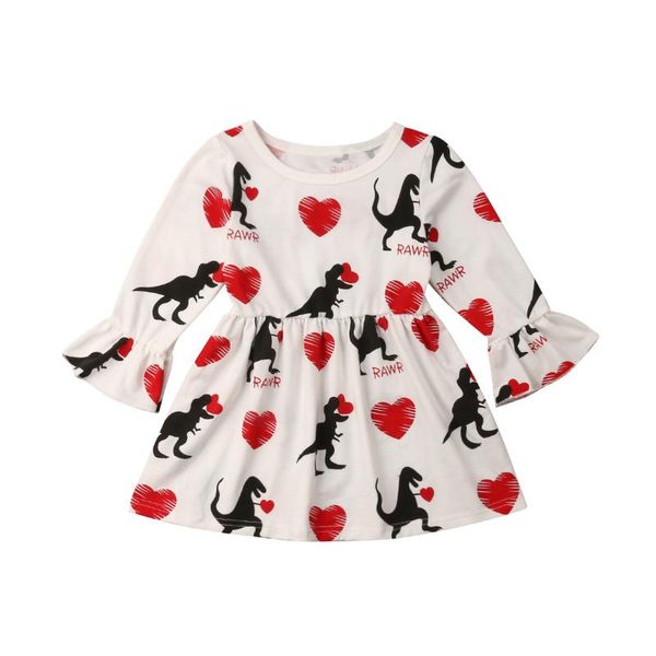 

clothing sets girls round neck longuette love animal pattern full sleeve skin friendly skirt, White