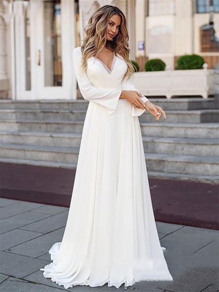 

other wedding dresses muslim a-line v-neck long sleeves chiffon lace beach dubai arabic gown bridal dress vestido de noiva, White