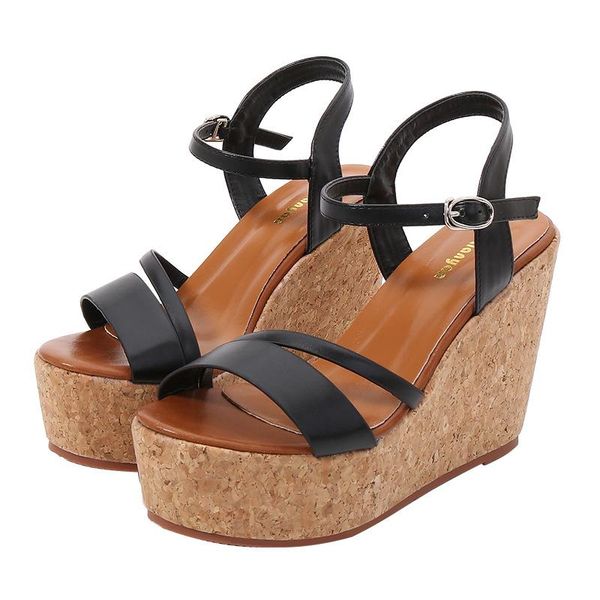 

sandals summer fashion leisure wedges heel platform peep toe women high shoes, Black