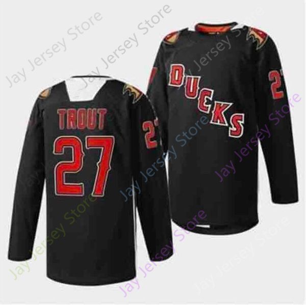 

ice hockey jersey trout size s-3xl youth black all stitched embroidery, Black;red