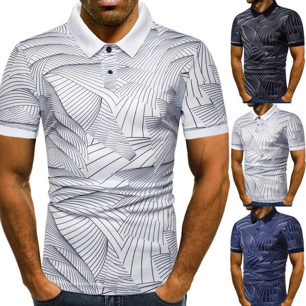 

fashion polo shirt sku: pl21 men's wave print short sleeve lapel t-shirt (human model), White;black