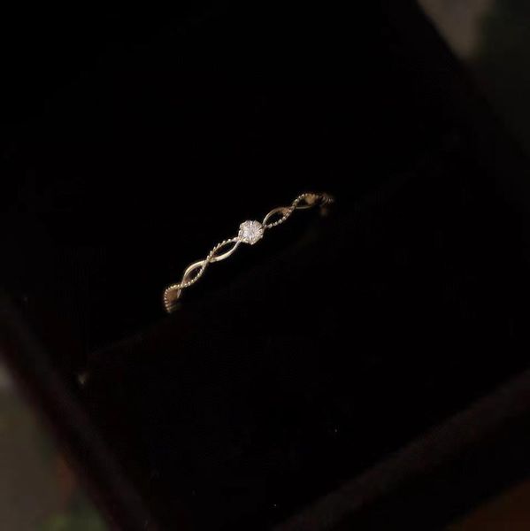 

cluster rings 18k import solid yellow relly gold jewelry(au750) women ins wind simple twist weaving exquisite diamond ring fashion lady, Golden;silver