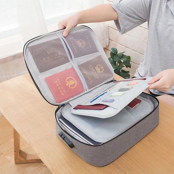 

large capacity multi-layer document tickets storage bag certificate file organizer case home travel passport briefcase with lock bags