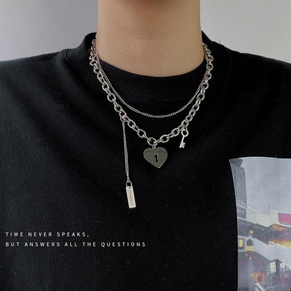 

pendant necklaces key necklace women heart woman chain simple jewelry silver color trendy sweet zinc alloy metal collares