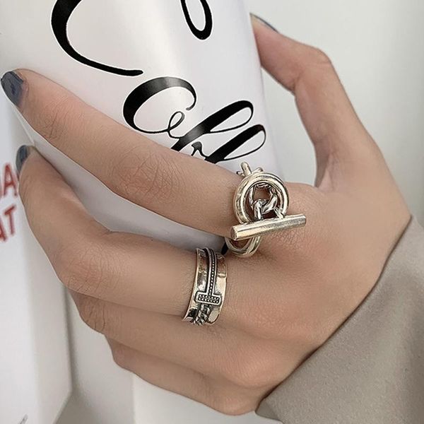 

wedding rings minimalist fashion hip hop for women accessories vintage punk adjustable thai wide chain geometric party jewelry gifts, Slivery;golden