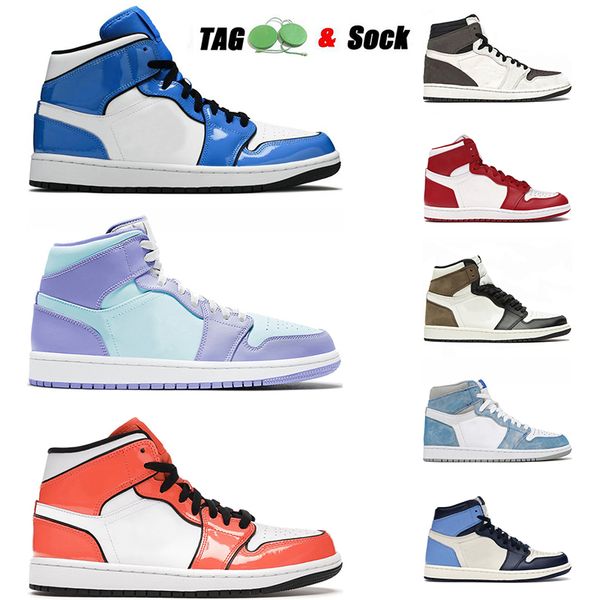 

2021 womens fashion basketball shoes 1 1s mens jumpman sneakers signal blue mid pastel purple twist dark mocha unc outdoor trainers, White;red