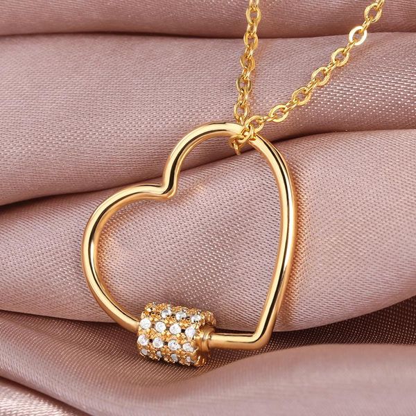 

pendant necklaces simple empty heart necklace women wedding jewelry crystals cylinder gifts for lovers, Silver
