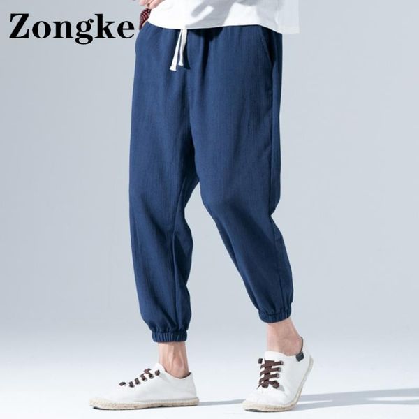 

men's pants zongke ankle-length linen men clothing 2021 fashion streetwear sweatpants harajuku trouser 5xl autumn, Black
