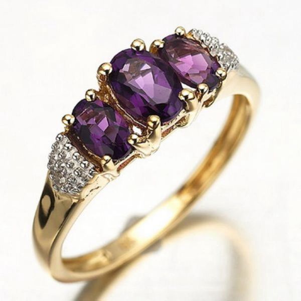 

cluster rings suohuan size 6-10 finger for women female purple zirconia stone crystal gold filled anniversary party womens jewelry gift, Golden;silver