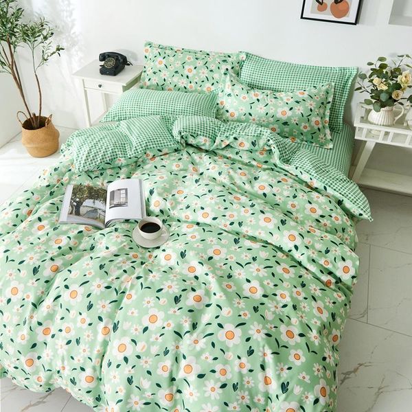 

bedding sets 2021 green set pastoral style home bed flower linens duvet cover flat sheet pillowcase girl boys bedclothes