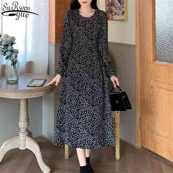 

plus size print floral women dress summer long sleeve female vintage black casual es for party prom 13493 210521, Black;gray