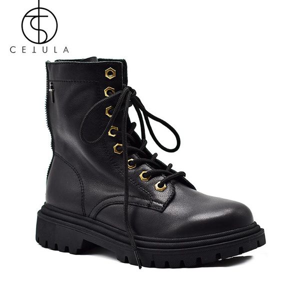 

boots 2021 ins women genuine cow leather zipper round toe women's mid-calf female autumn motorcycle shoes handmade, Black